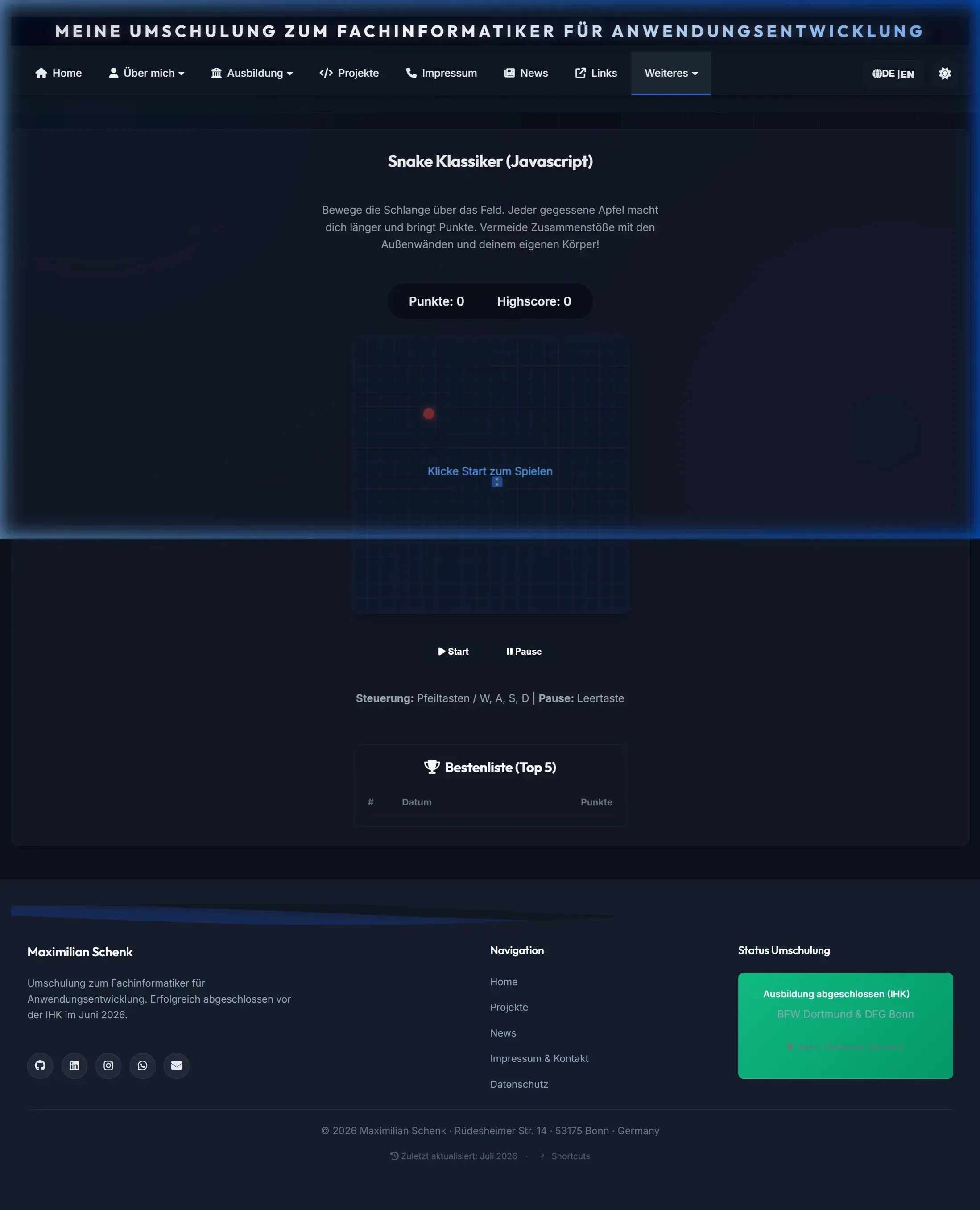Snake JS Screenshot